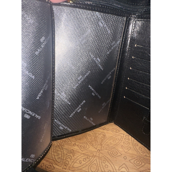 Vintage Balenciaga 1980s Signature Croc Embossed Black Leather Wallet Clutch Lg - Picture 6 of 16